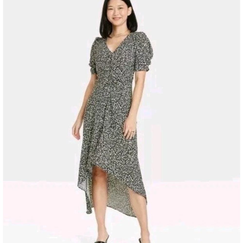 Floral Short Sleeve High Low Midi Dress, Size XS
